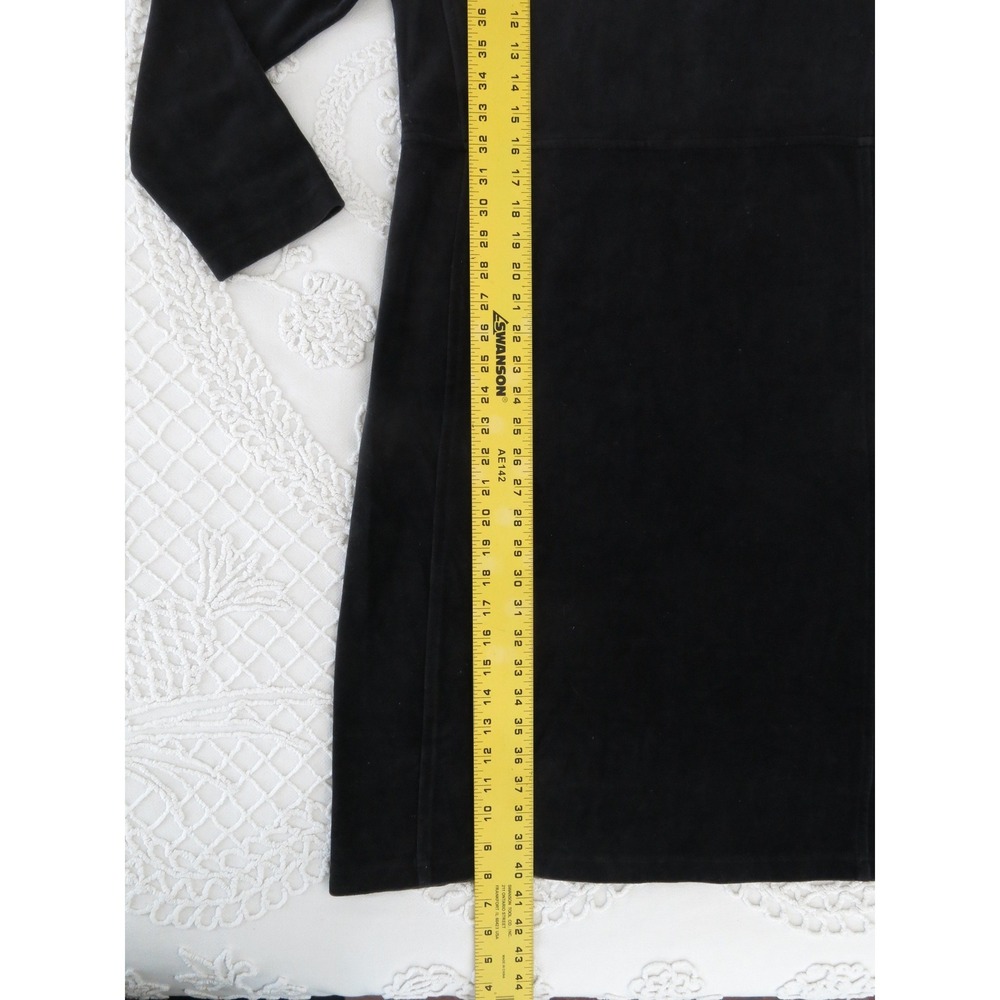 Vintage 90s LL Bean Small Velour Cotton Velvet Mock Neck Dress Black Sheath - Picture 5 of 7